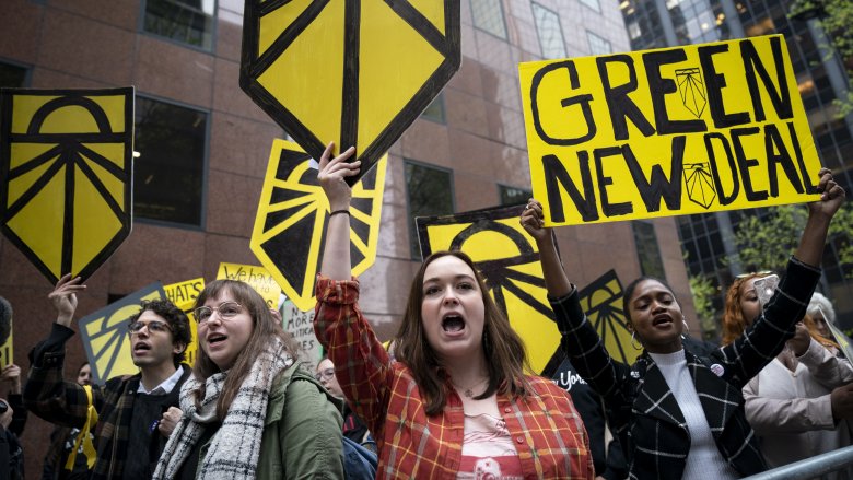 green new deal protest high-speed