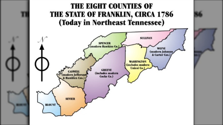 The eight counties of the state of franklin map