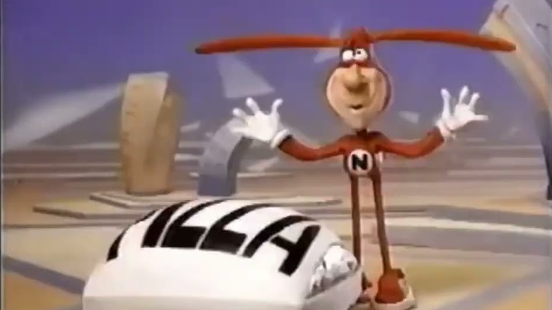 The Noid claymation figure next to pizza box