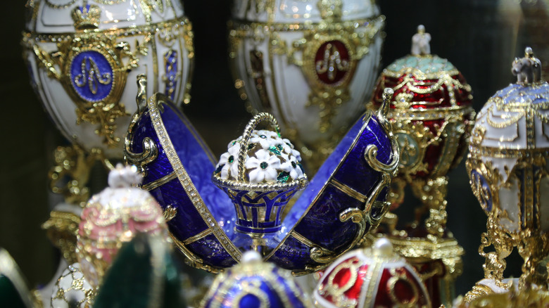 faberge eggs in museum display