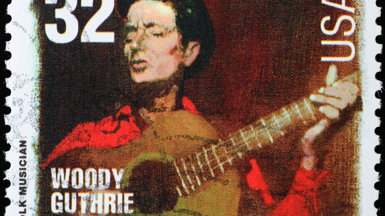 A stamp honoring Woody Guthrie