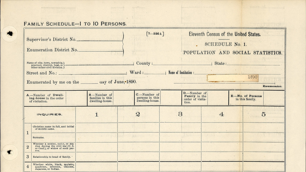 US 1890 Census form