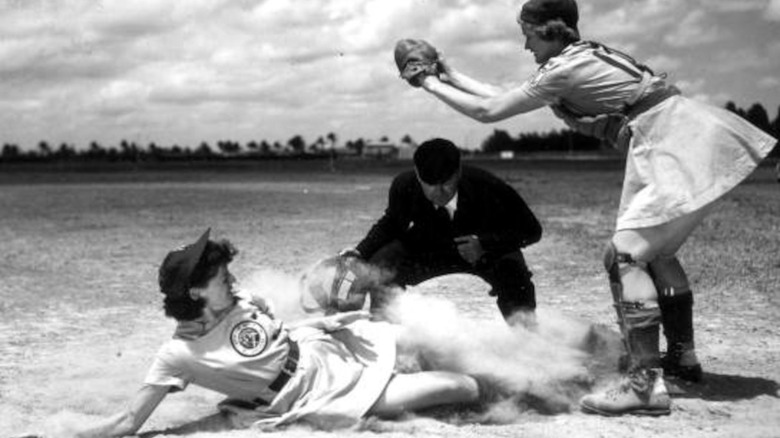 Margaret Callaghan sliding into base