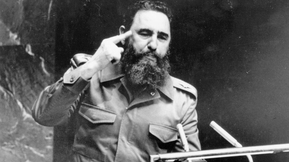 fidel castro at the microphone