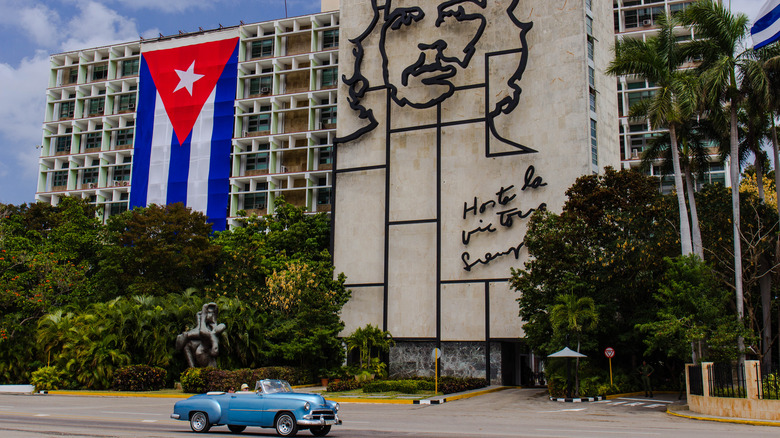 Cuban flag on hotel