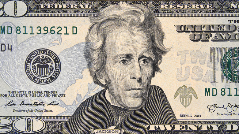 Portrait of Andrew Jackson on $20 bill