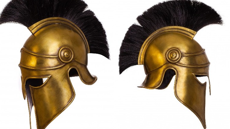 Two bronze Spartan helmets