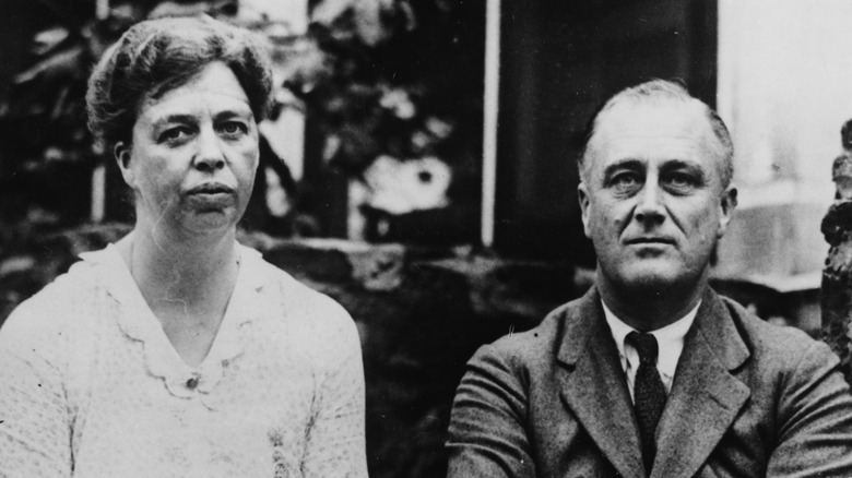 Eleanor and Franklin Roosevelt, both frowning for the camera