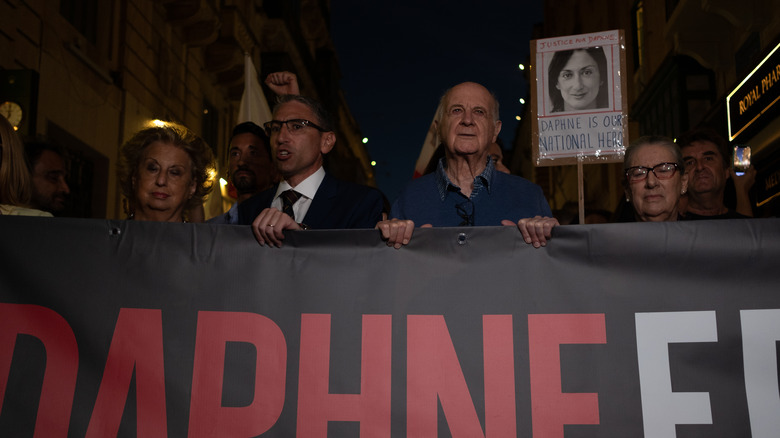 Protesters demanding justice for Daphne Caruana Galizia 