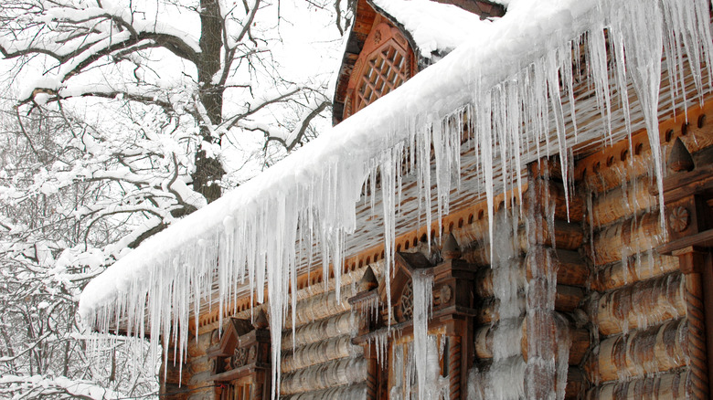 icicles on cabin roof