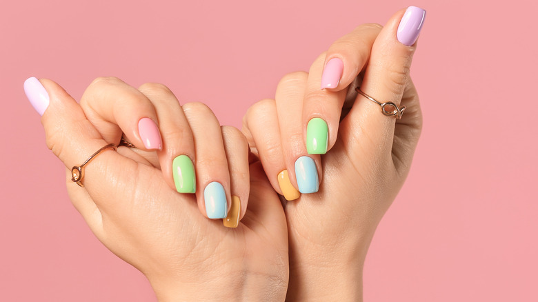 multi-colored painted fingernails 