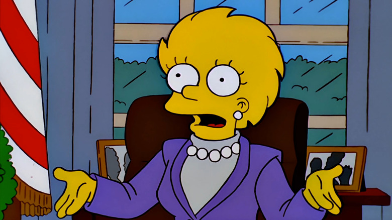 President Lisa Simpson gesturing in The Simpsons