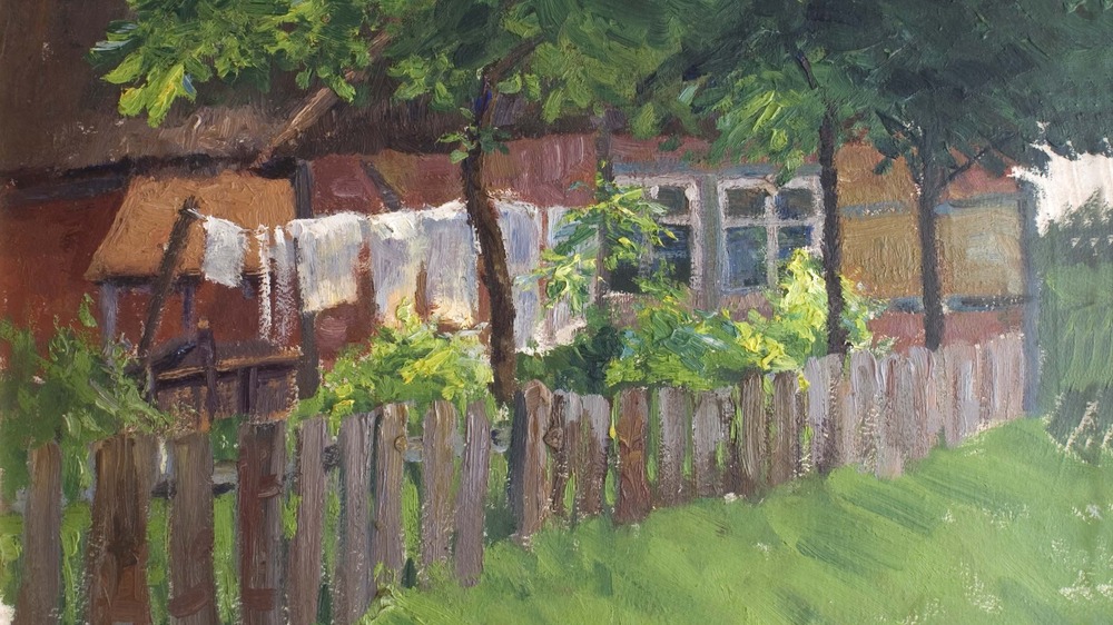 Painting of clothes drying on a line