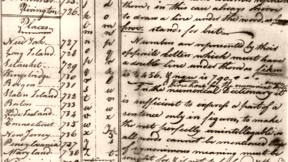 Culper Spy Ring code list of names written in numeric cipher