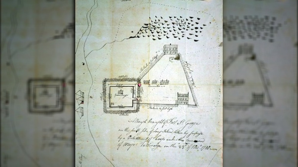 Sketch of Manor St. George, done for the Battle of Fort St. George., Benjamin Tallmadge, 1780