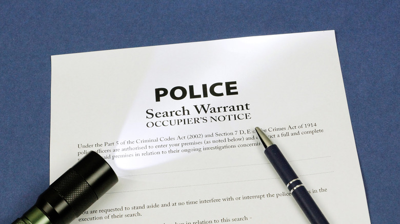 A search warrant issued to the police