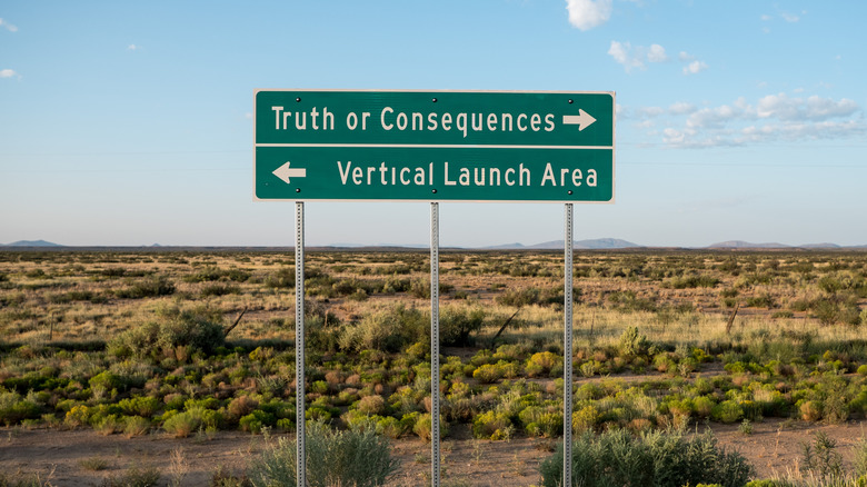 Truth or Consequences, New Mexico sign in desert