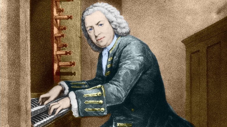 Painting of Bach playing organ in 1725