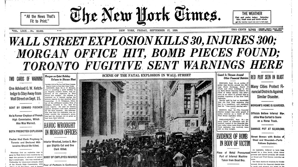 Wall Street Bombing 1920 NYTimes cover
