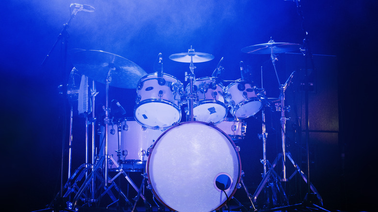 Drum set in blue light