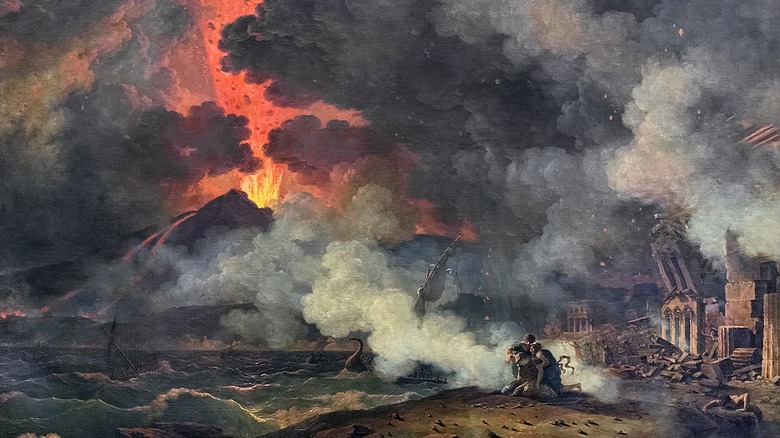 vesuvius erupting and people cowering