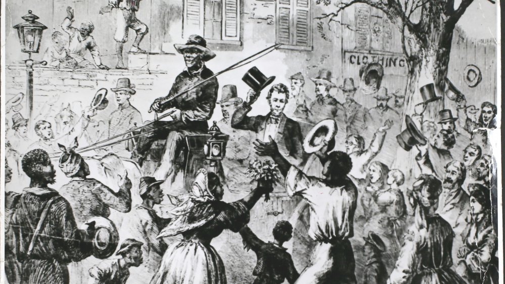 An illustration of Abraham Lincoln riding through Richmond