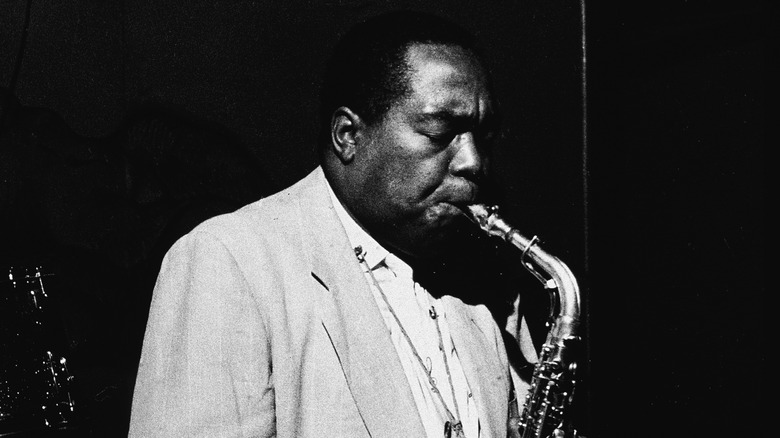 Charlie Parker playing saxophone, 1950s