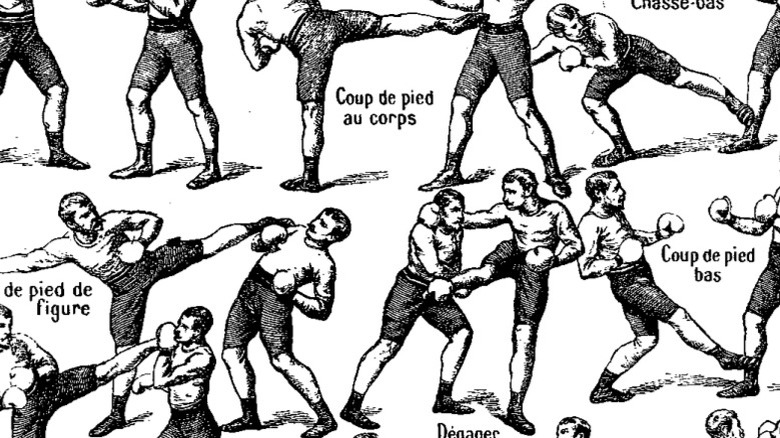 Poster with multiple drawings of French kickboxing poses