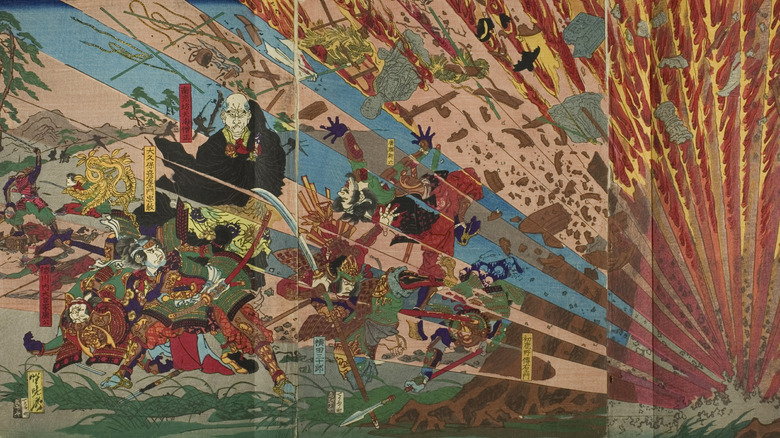 painting of samurai at war