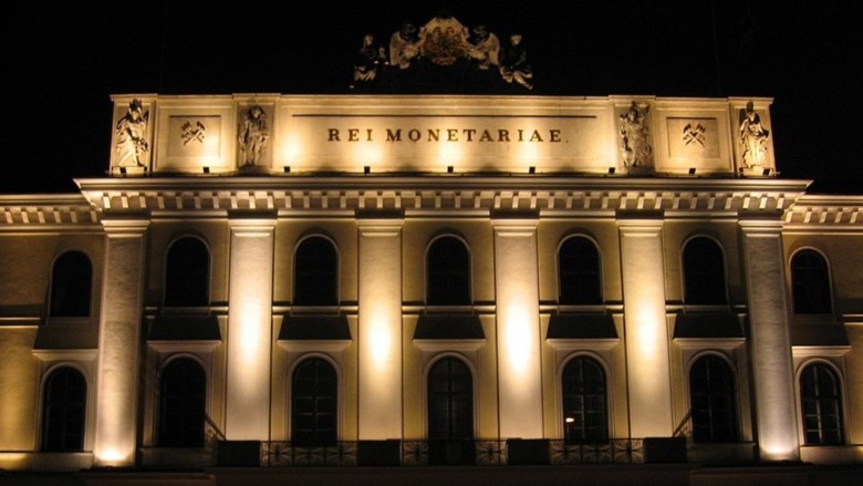 Vienna Mint lit up at night
