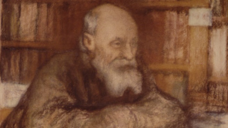 sepia illustration of Fyodorov at desk