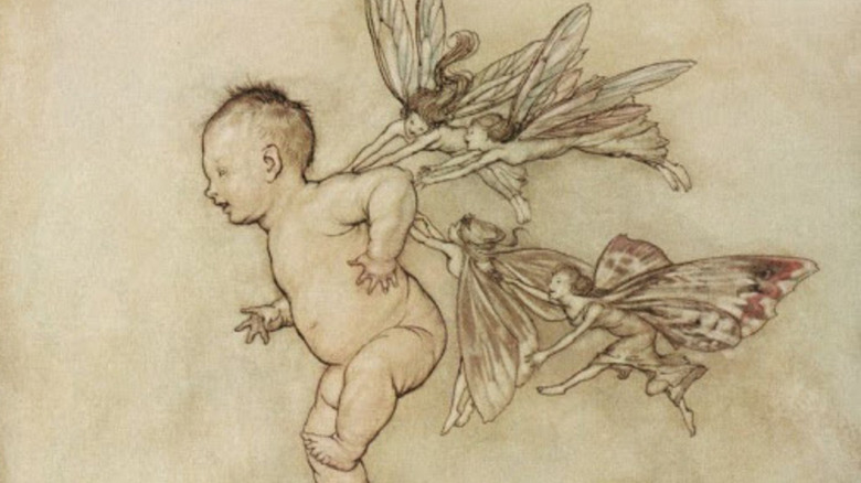 Fairies carry off a baby