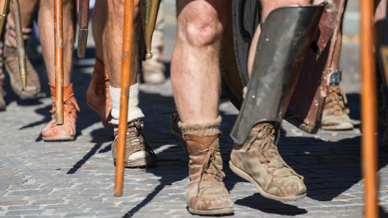 Roman footwear in a re-enactment