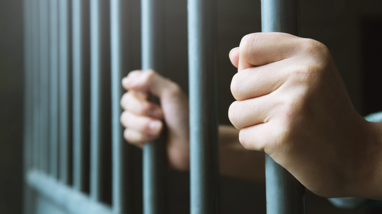 Hands holding the bars of a jail cell