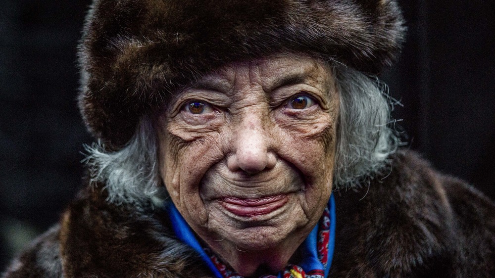 Margot Friedlander wearing fur hat