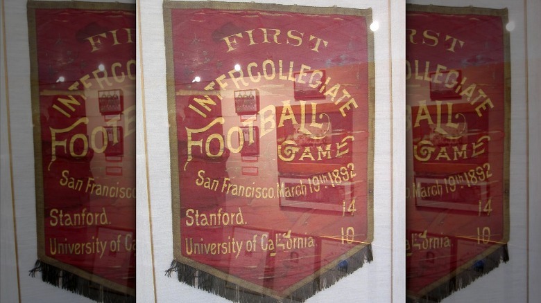 A banner for the first Big Game between Cal and Stanford in 1892