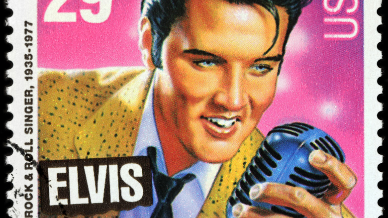 Elvis Presley singing on stamp design