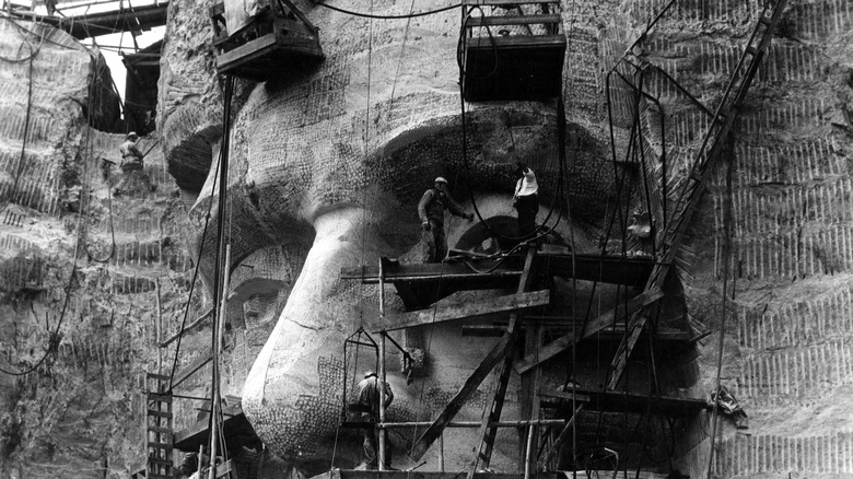 Mount Rushmore under construction