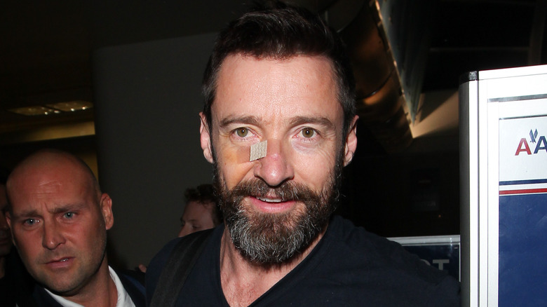 Hugh Jackman beard nose bandage