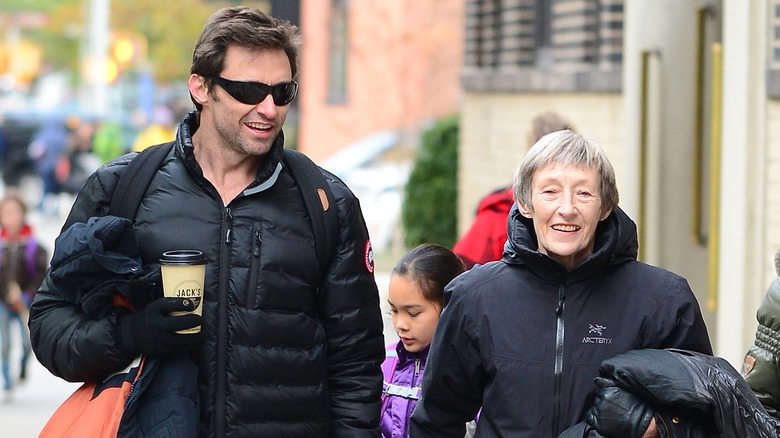 Hugh Jackman mother Grace walking outside