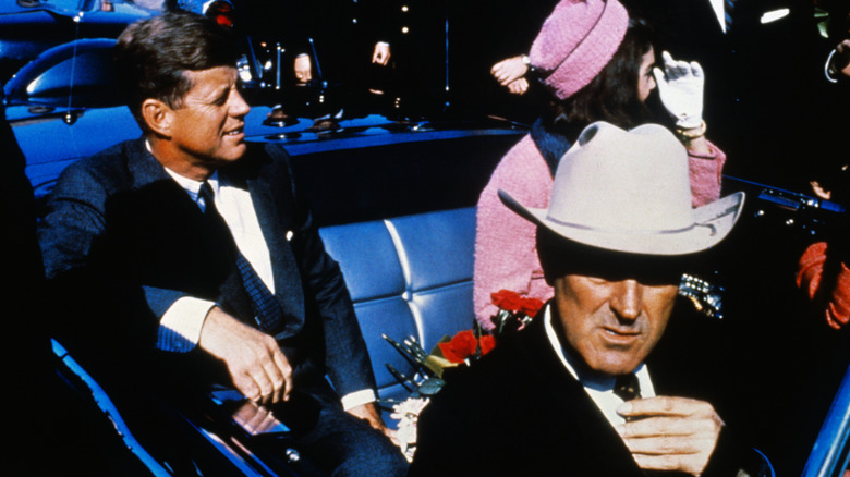 Close-up of John and Jackie Kennedy in the car in Dallas