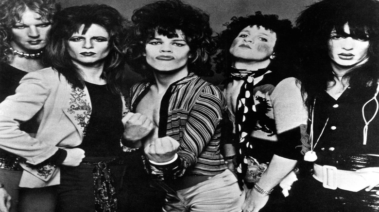 Black and white group shot of the New York Dolls