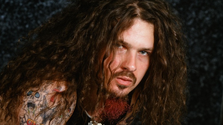 dimebag darrell abbott long hair scowling