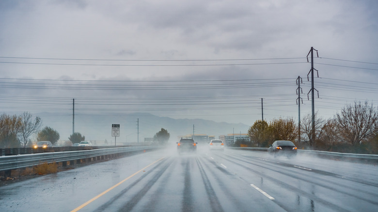 Cars on a rainy highway 