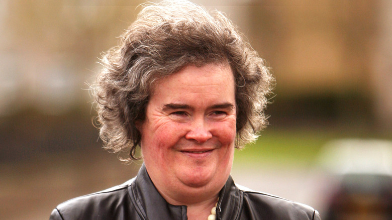 susan boyle grinning leather jacket