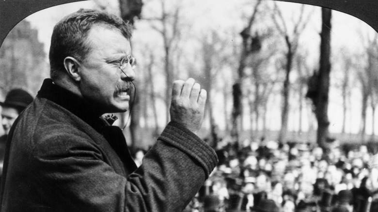 Theodore Roosevelt speaking to crowd