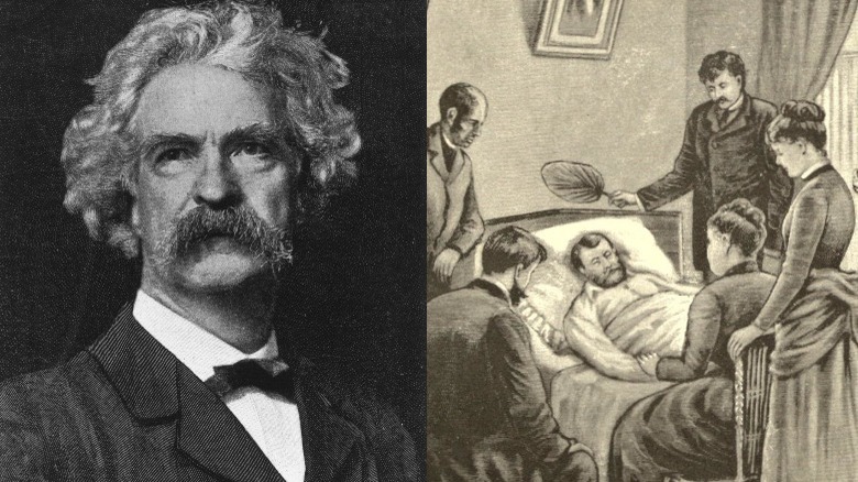 Mark Twain and Grant on his death bed