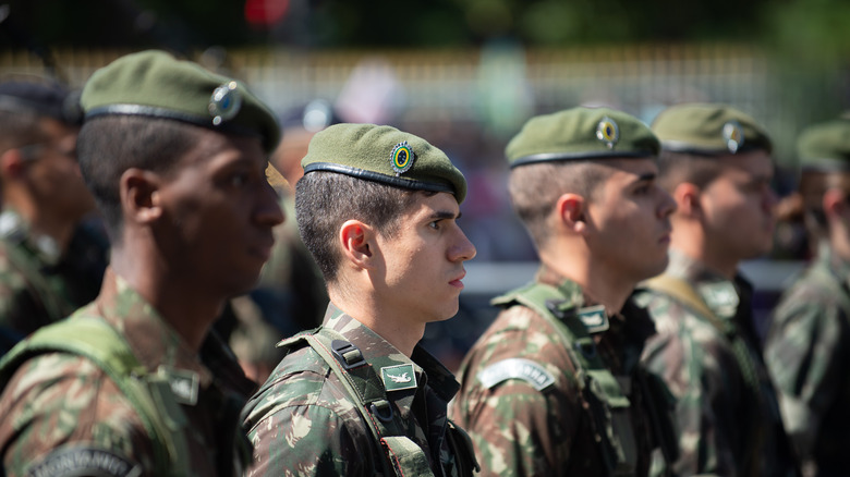 Brazilian soldiers standing in line