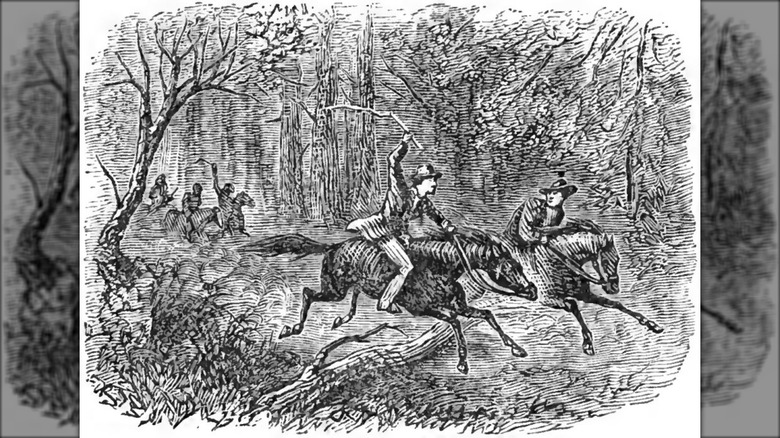 Joseph Smith and Sidney Rigdon fleeing on horseback