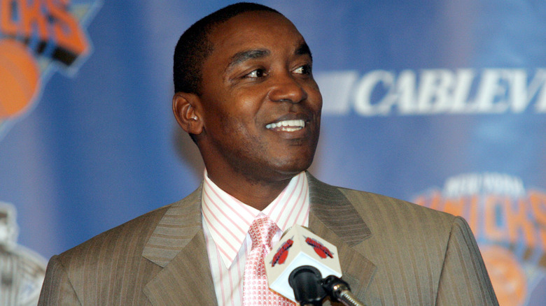 Isiah Thomas speaks to reporters